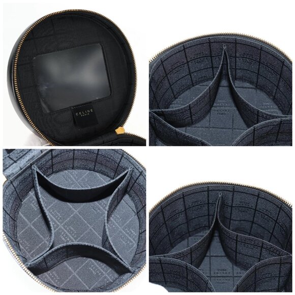 CELINE Vanity Cosmetic Pouch Leather Black Gold Auth 125415V - Picture 15 of 16